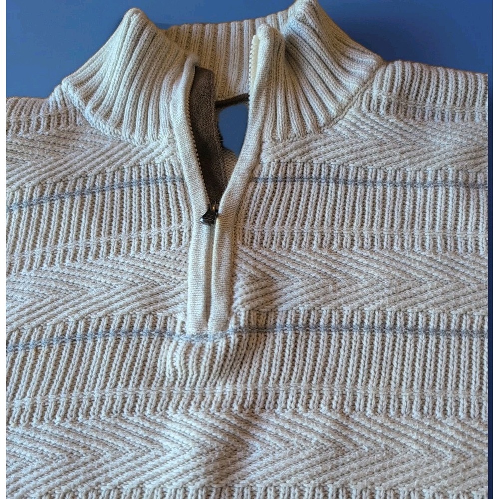 CHAPS‎ MENS 1/4 ZIP COTTON LONG SLEEVE SWEATER BEIGE STRIPED DESIGN SZ XXL EUC